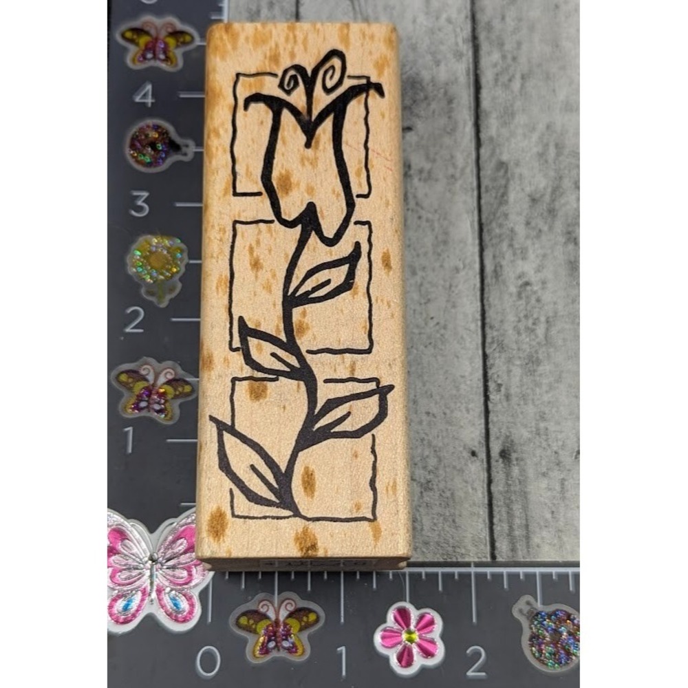 Magenta Tall Flower Boxes Design Rubber Stamp Wood #K85